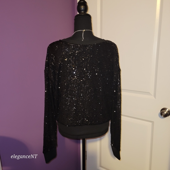 Calvin Klein Jeans Black Sequin Top Sz: L - Picture 4 of 9